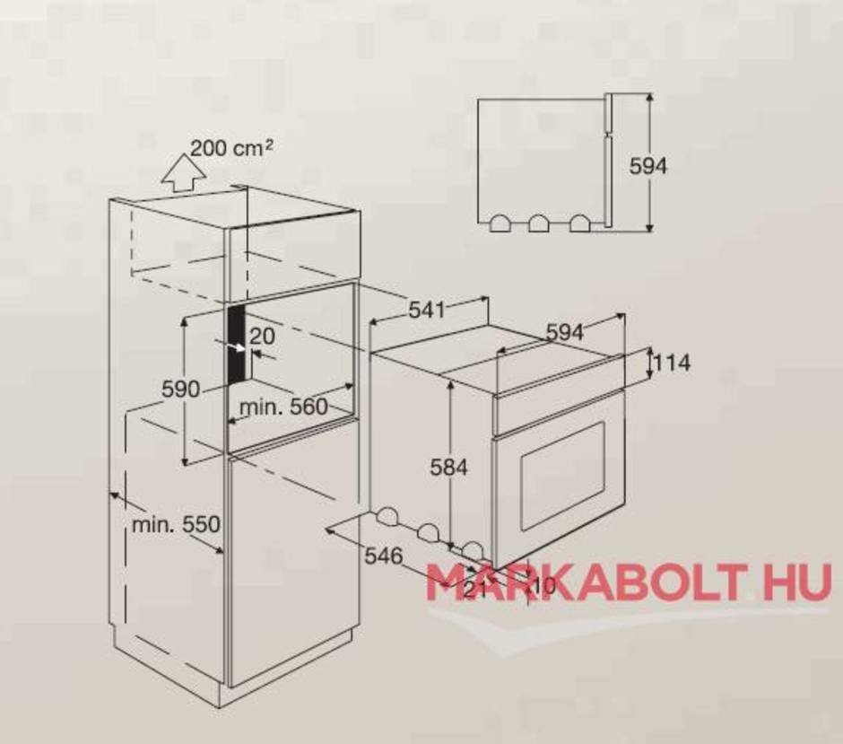Sütő beépítési rajz