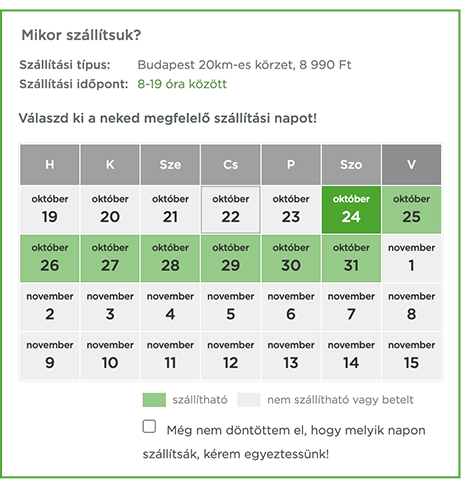 Szállítási nap választása a megrendeléskor – naptár